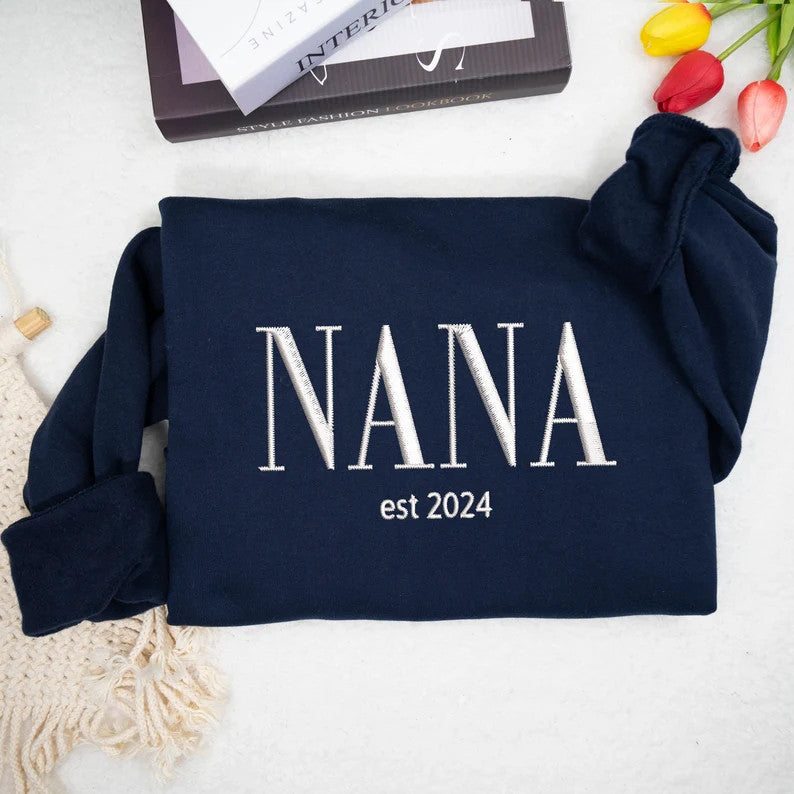 Nana Est Grandkids Embroidered Sweatshirt