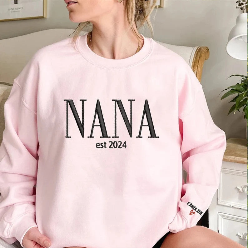 Nana Est Grandkids Embroidered Sweatshirt