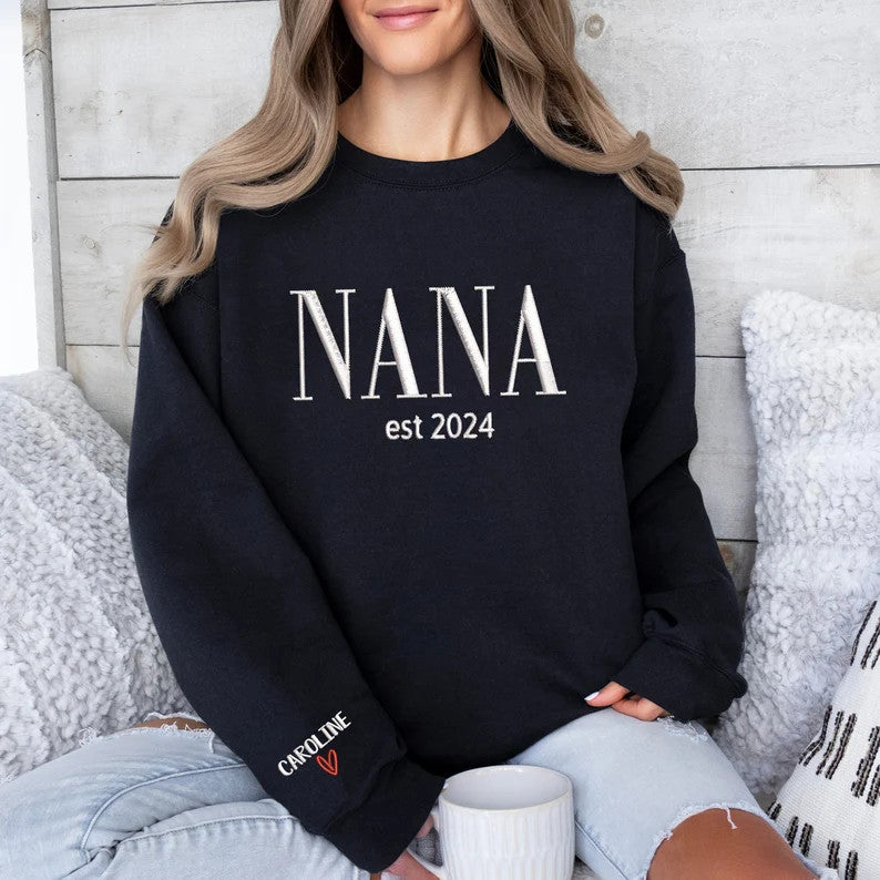 Nana Est Grandkids Embroidered Sweatshirt