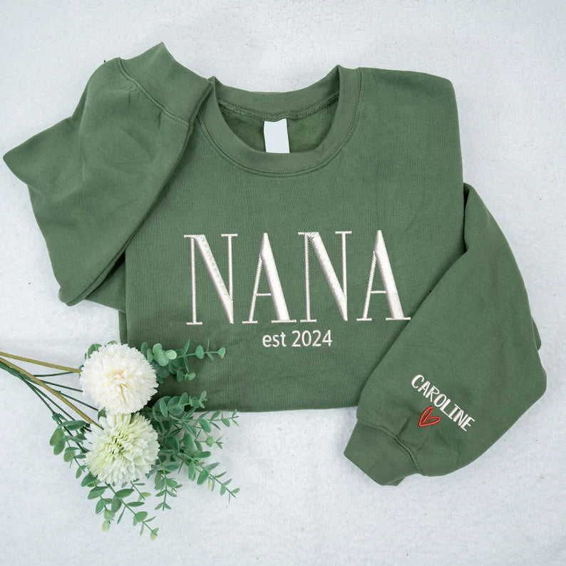 Nana Est Grandkids Embroidered Sweatshirt