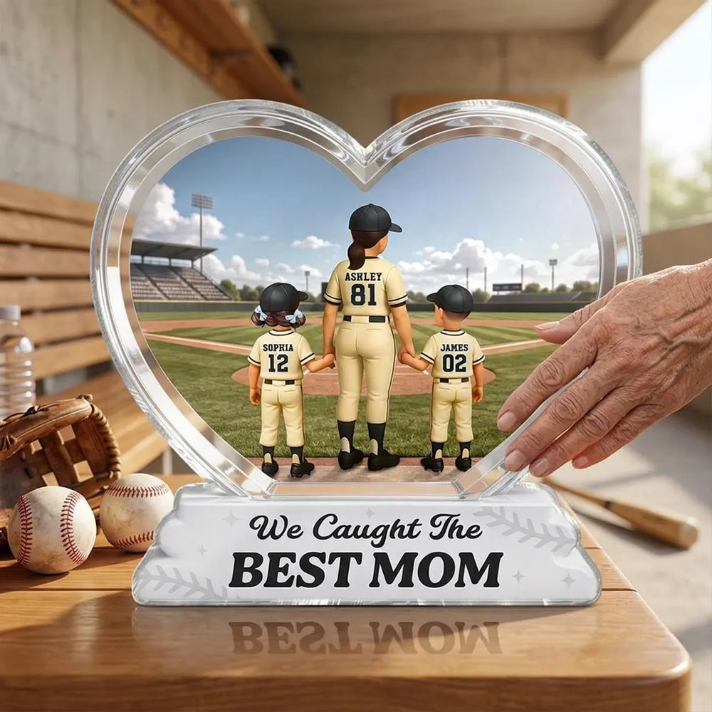 We Caught The Best Mom Baseball Mom & Kids Back View 2D Flat - Personalized Acrylic Block Plaque - Mother's Day Gift For Baseball Mom