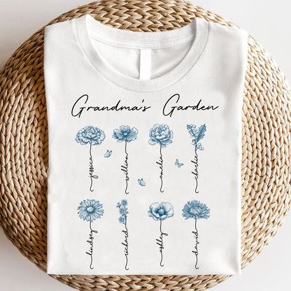 Grandma's Garden Retro Vintage Birthmonth Flowers Personalized Shirt, Grandkids Names Floral Gift for Grandma, Mom