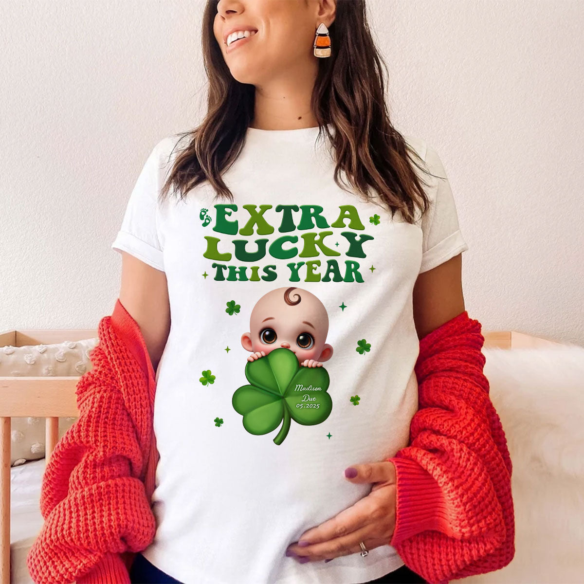 Extra Lucky This Year, St Patrick's Day Pregnancy Reveal Personalized Shirt, Pregnancy Announcement, Mom To Be