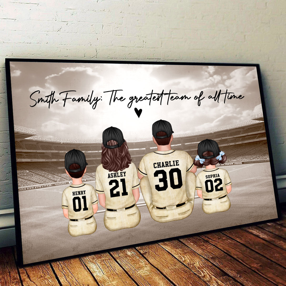 Retro Baseball Family Sitting Personalized Poster