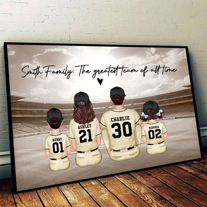 Retro Baseball Family Sitting Personalized Poster