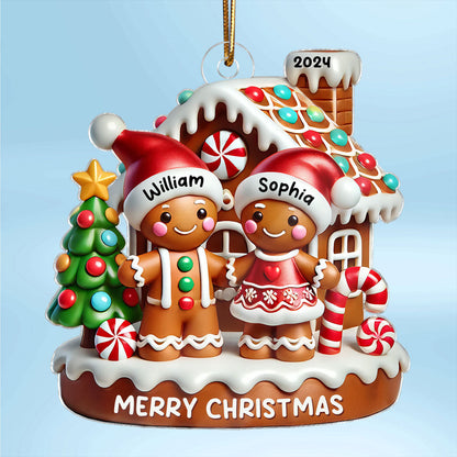 Gingerbread Couple Gingerbread House Polished 3D Effect Personalized Acrylic Ornament