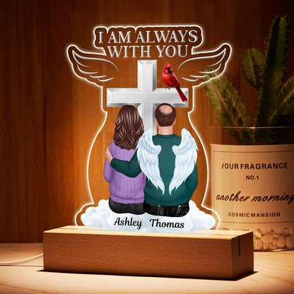 Always With You Family Memorial Keepsake People Sitting Under Cross Personalized Acrylic Plaque With LED Night Light