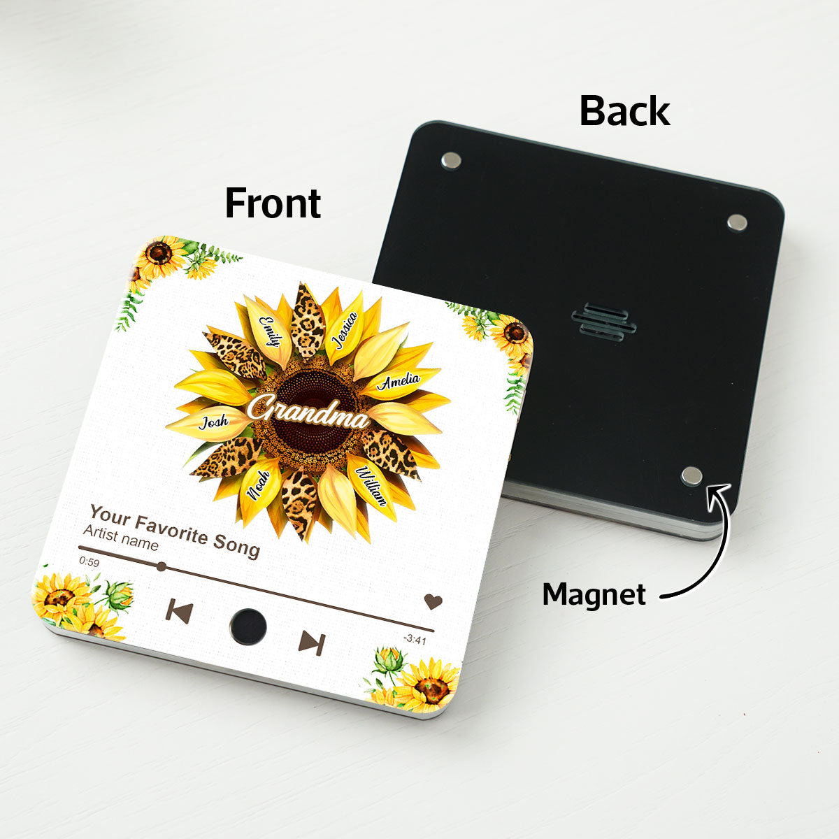 Nana Mom Sunflower Personalized Music Fridge Magnet, Heartfelt 2025 Mother's Day Birthday Gift For Mom