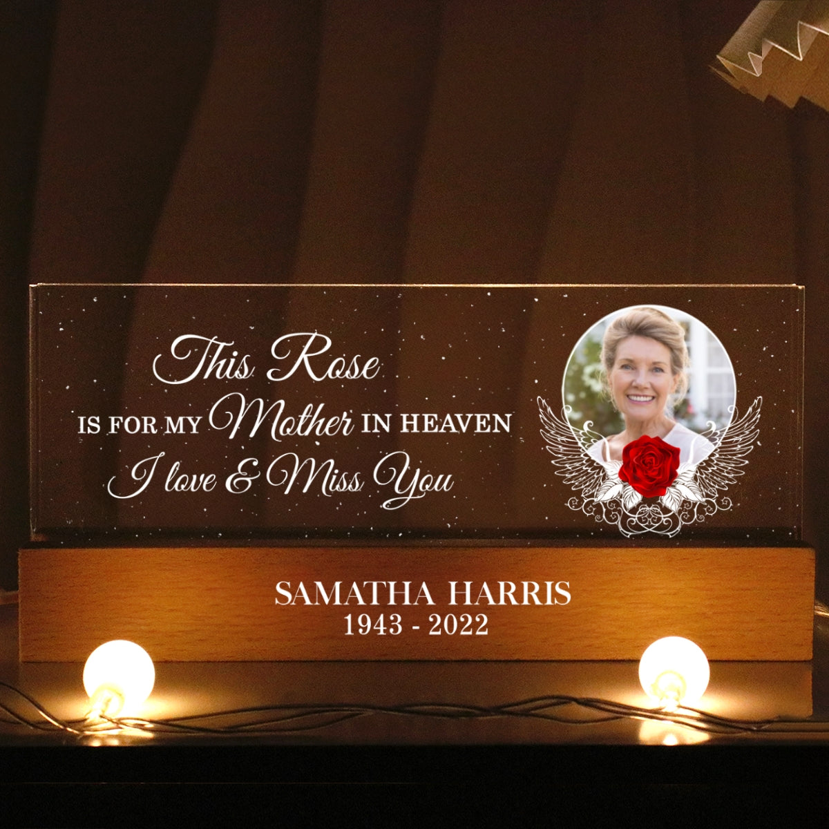This Rose Is For My Mother In Heaven Personalized Acrylic LED Night Light, Heartfelt Memorial Keepsake