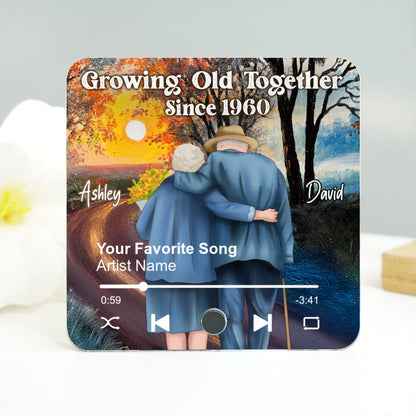 Old Couple Growing Old Together Since Personalized Music Fridge Magnet, Heartfelt 2025 Valentine's Day Gift For Couple, For Him, For Her, Boyfriend, Girlfriend, Husband, Wife