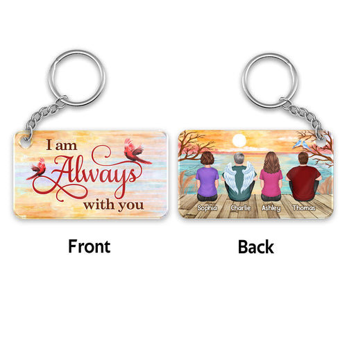 Lake View Whole Back View Family Sitting Remembrance Gift Memorial Personalized Acrylic Keychain