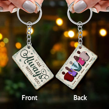 Family Memorial Green Leaves Flowers Remembrance Gift Personalized Wooden Keychain