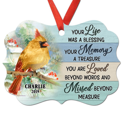 Cardinals Memorial Wooden Personalized Christmas Ornament