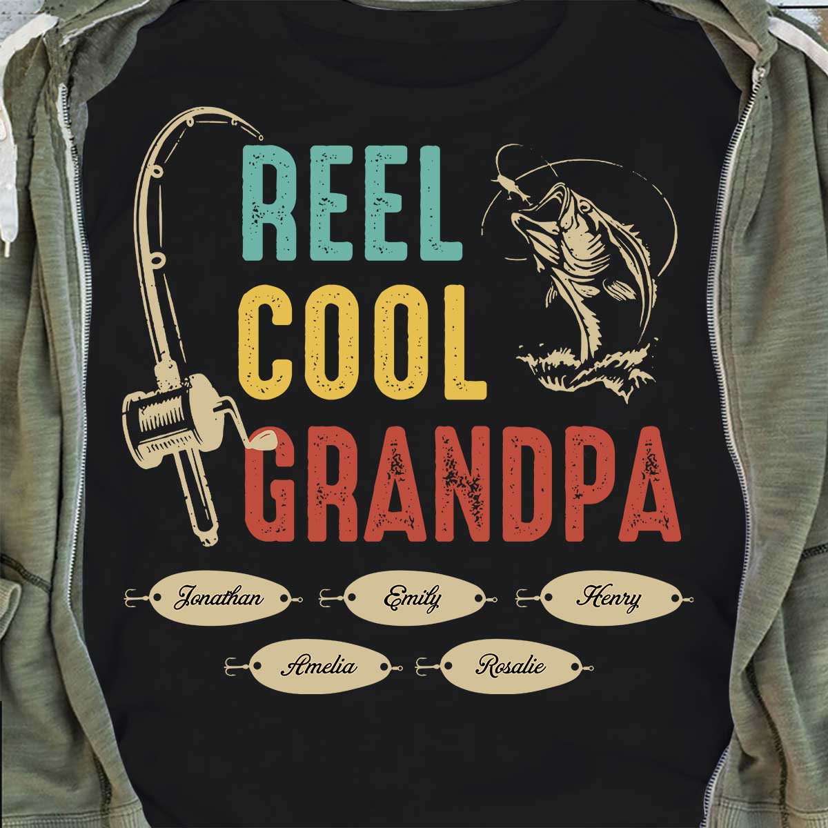 Reel Cool Grandpa Papa Fishing Camouflage Personalized Shirt, Unique 2025 Father's Day Birthday Gift For Grandpa, Dad, Husband