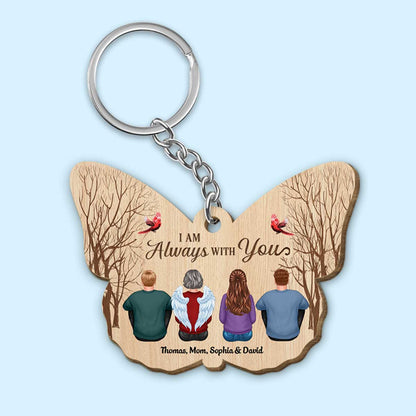 Family Always With You Memorial Remembrance Keepsake Personalized Butterfly Wooden Keychain