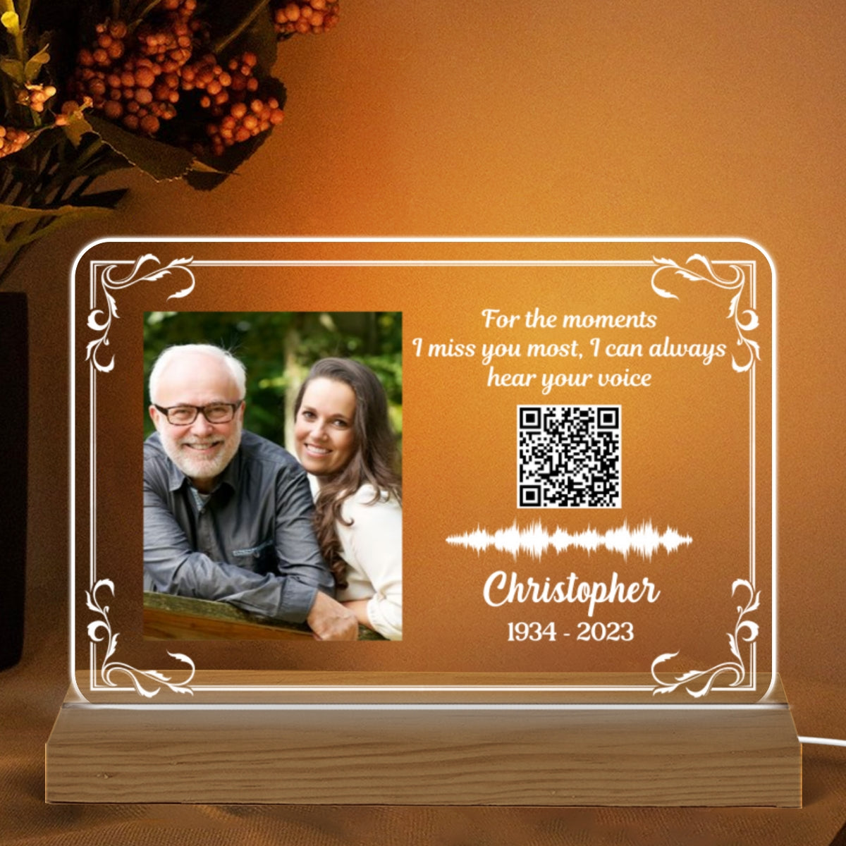 I Can Always Hear Your Voice Family Memorial Voice Message Voicemail QR Code Personalized Acrylic Plaque With LED Night Light