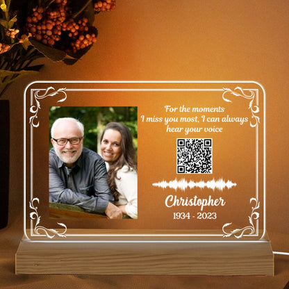 I Can Always Hear Your Voice Family Memorial Voice Message Voicemail QR Code Personalized Acrylic Plaque With LED Night Light