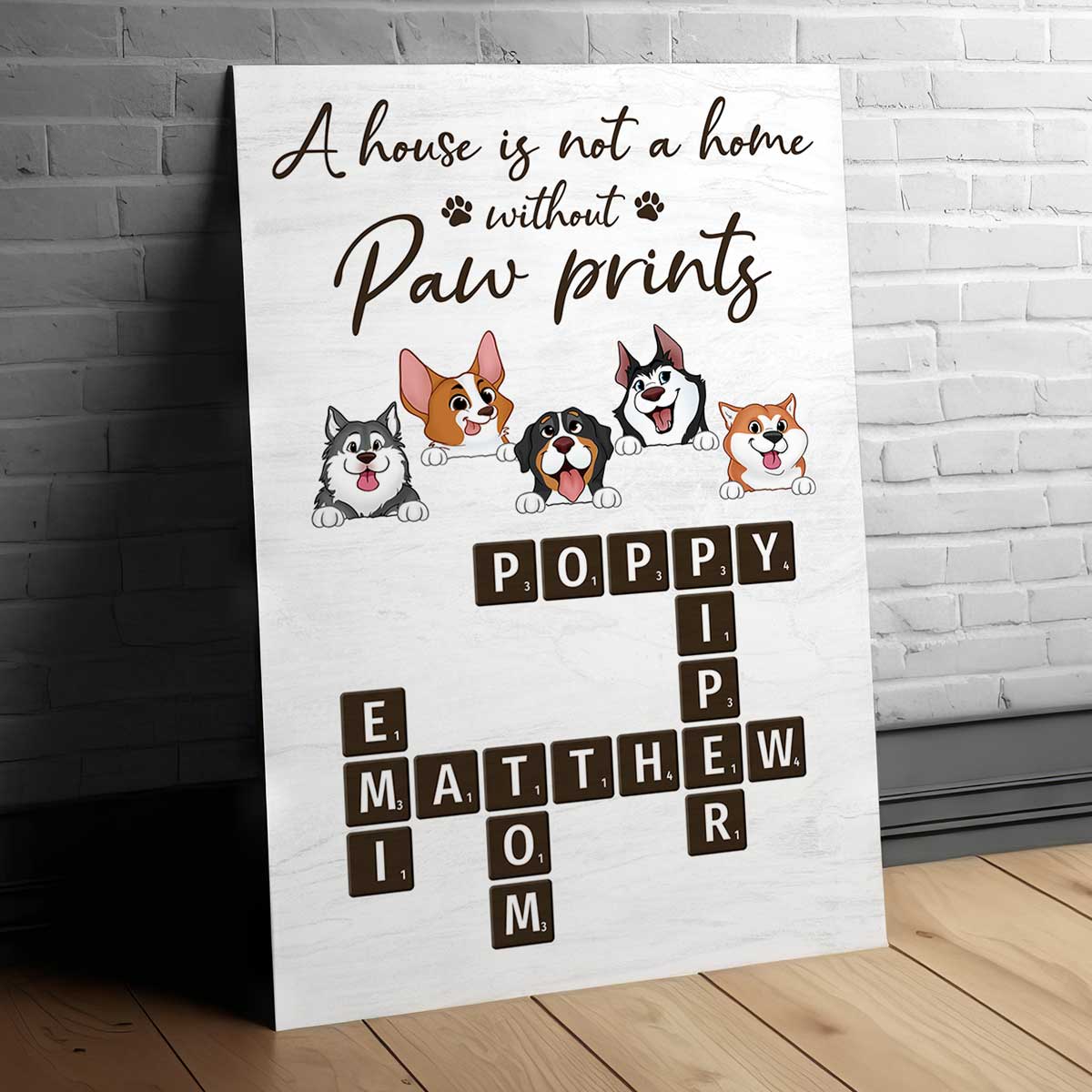 Home With Paw Prints Peeking Dog Cat Crossword Puzzle Art Personalized Poster