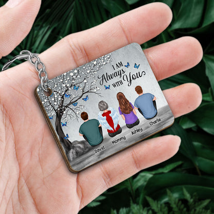 Blossom Tree Always With You Family Grandma Grandpa Dad Mom Kids Dogs Cats Sitting Memorial Personalized Wooden Keychain
