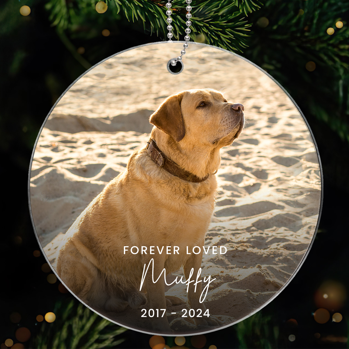 Custom Forever Loved Dog Cat Ornament, Dog Cat Remembrance Gift, Pet Memorial Christmas Decoration, Photo Keepsake