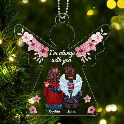 Always With You Pink Flowers Angel Shaped Memorial Keepsake Personalized Acrylic Ornament
