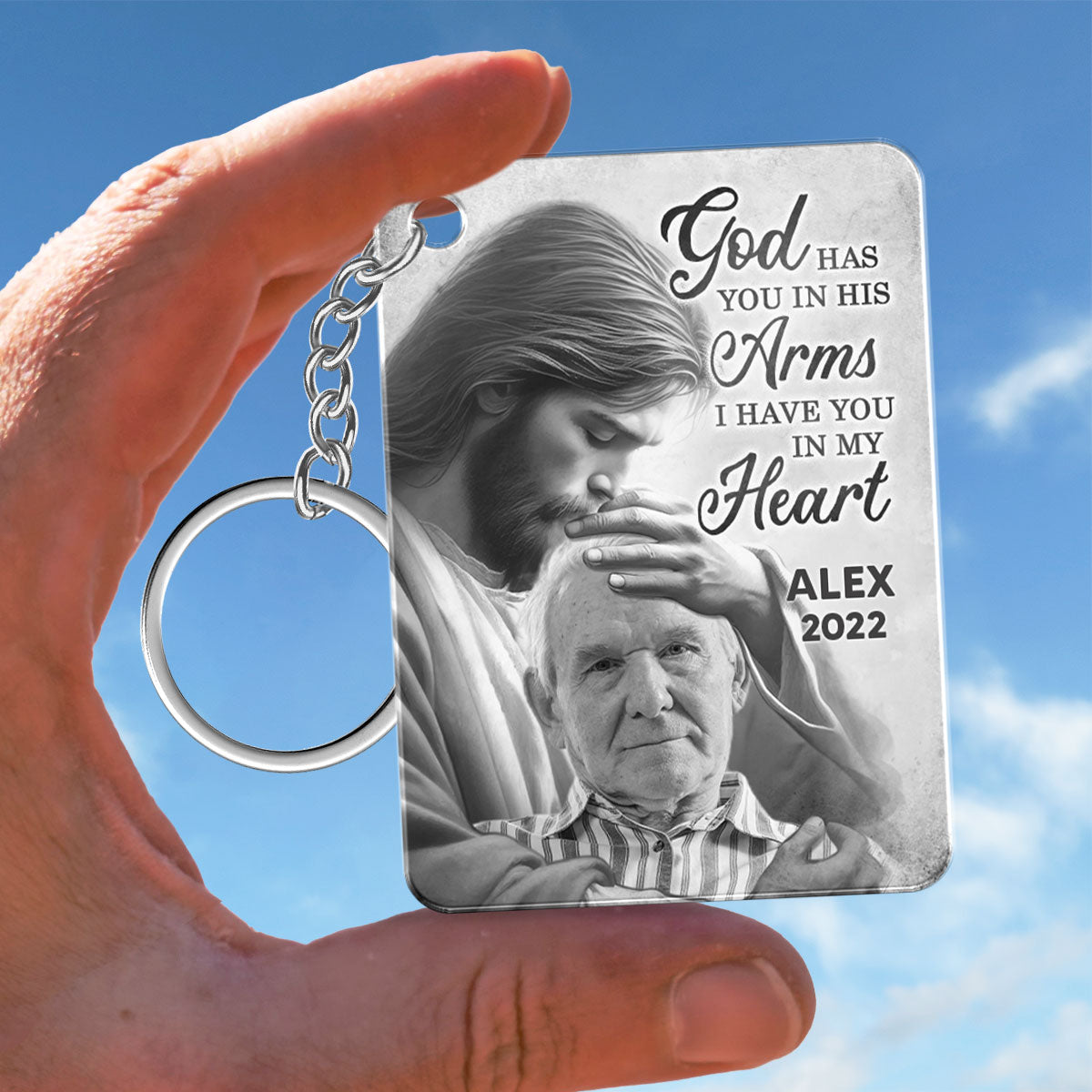 God Has You In His Arms Memorial Sympathy Gift Remembrance Keepsake Photo Inserted Personalized Acrylic Keychain