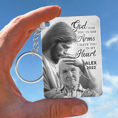 God Has You In His Arms Memorial Sympathy Gift Remembrance Keepsake Photo Inserted Personalized Acrylic Keychain
