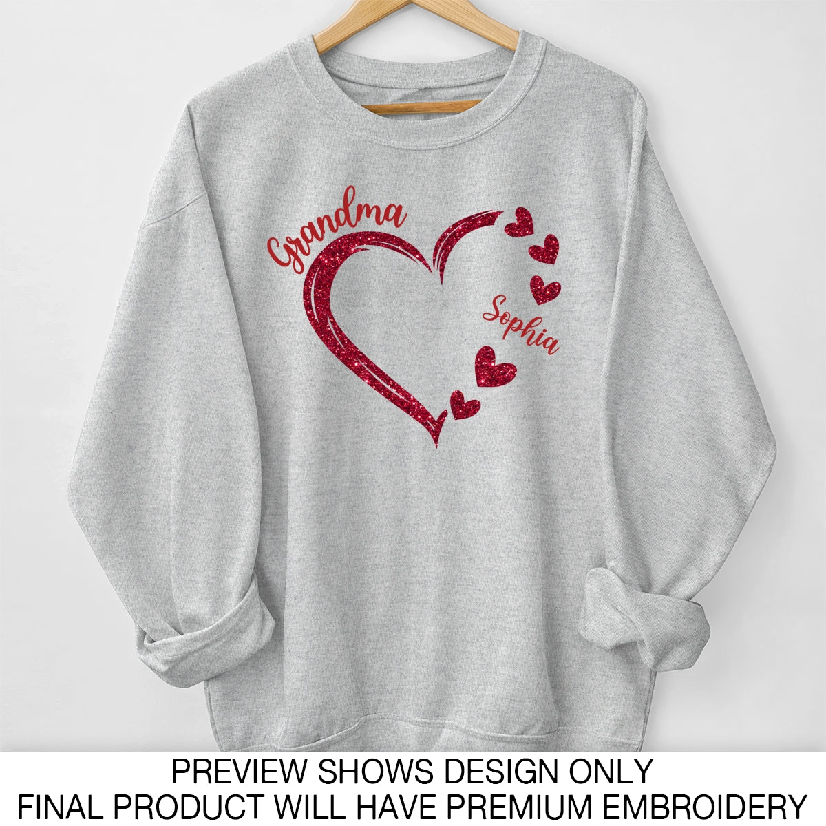 Forever In Grandma's Heart Personalized Glitter Embroidery Sweatshirt, Heartfelt Birthday Mother's Day Gift For Mom, Grandma