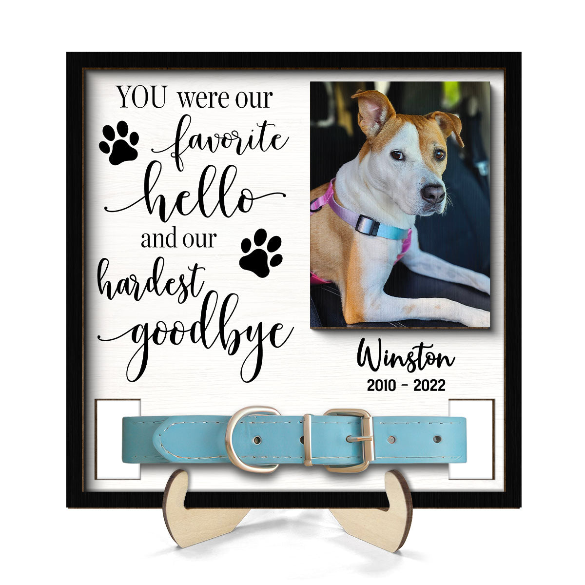 Our Favorite Hello Hardest Goodbye Dog Cat Sympathy Gift Photo Memorial Collar Keepsake Personalized Wooden Pet Collar Holder