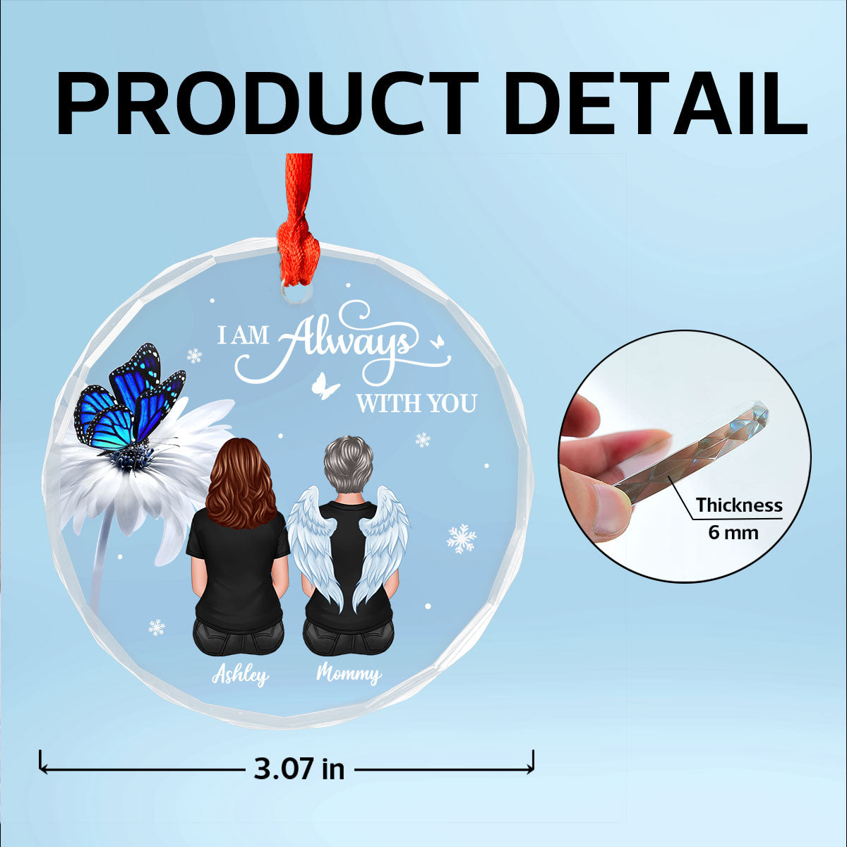 Butterfly Daisy Always With You Personalized Circle Glass Ornament, Heartfelt Memorial Gift For Your Loved One