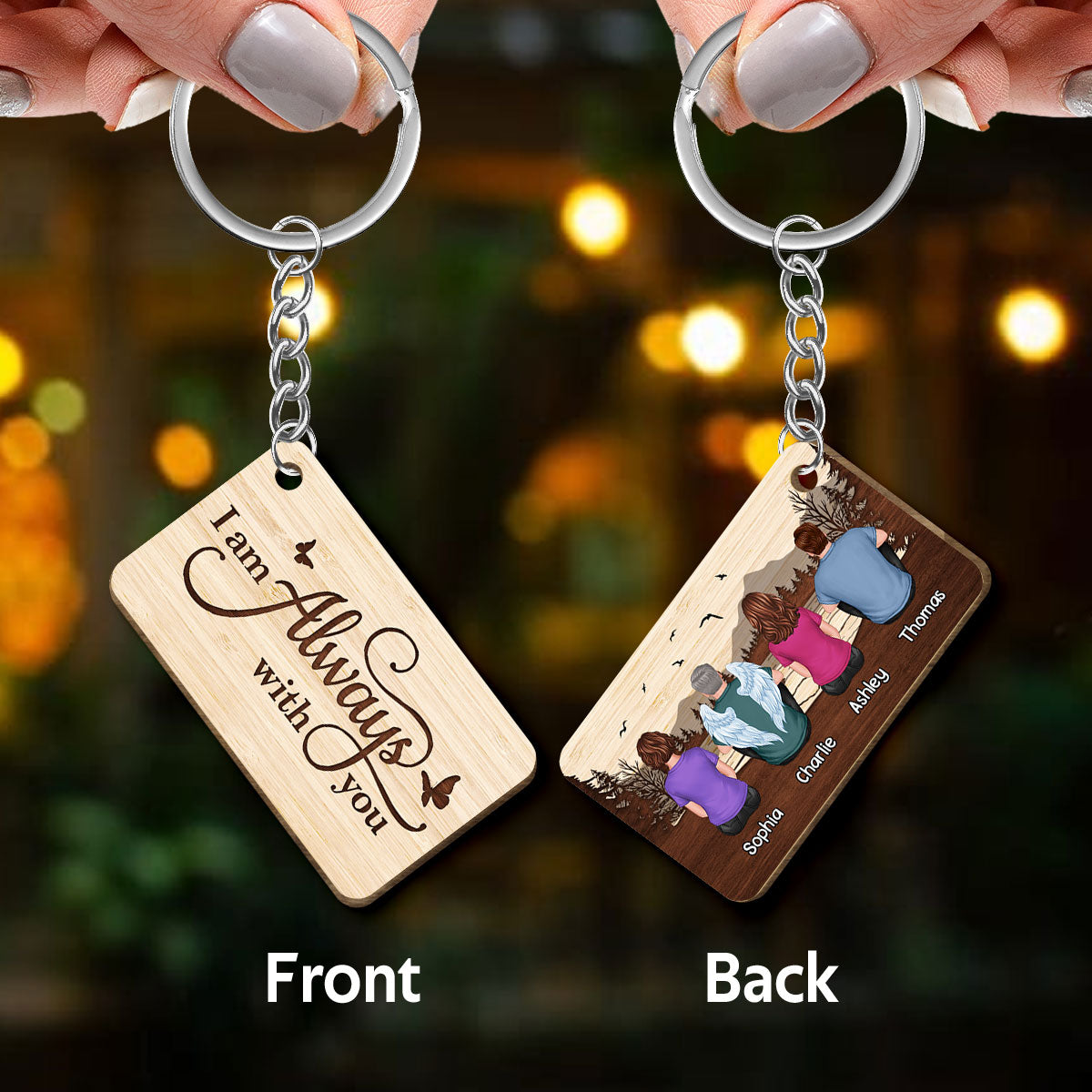 Always With You Forest Family Memorial Remembrance Keepsake Personalized Wooden Keychain