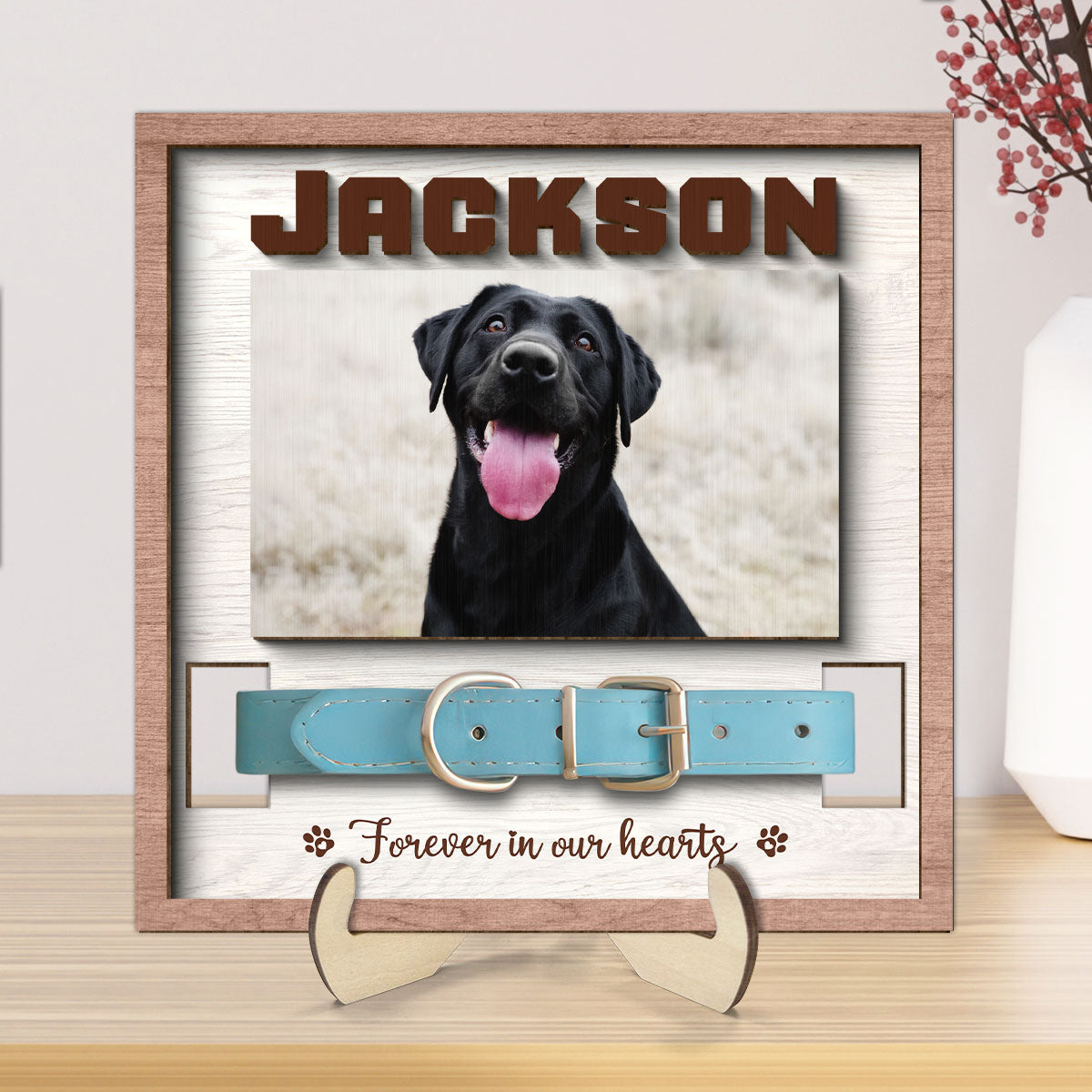 Pet Loss Pet Memorial Remembrance Gift Pet Collar Keepsake Photo Inserted Personalized Wooden Pet Collar Holder