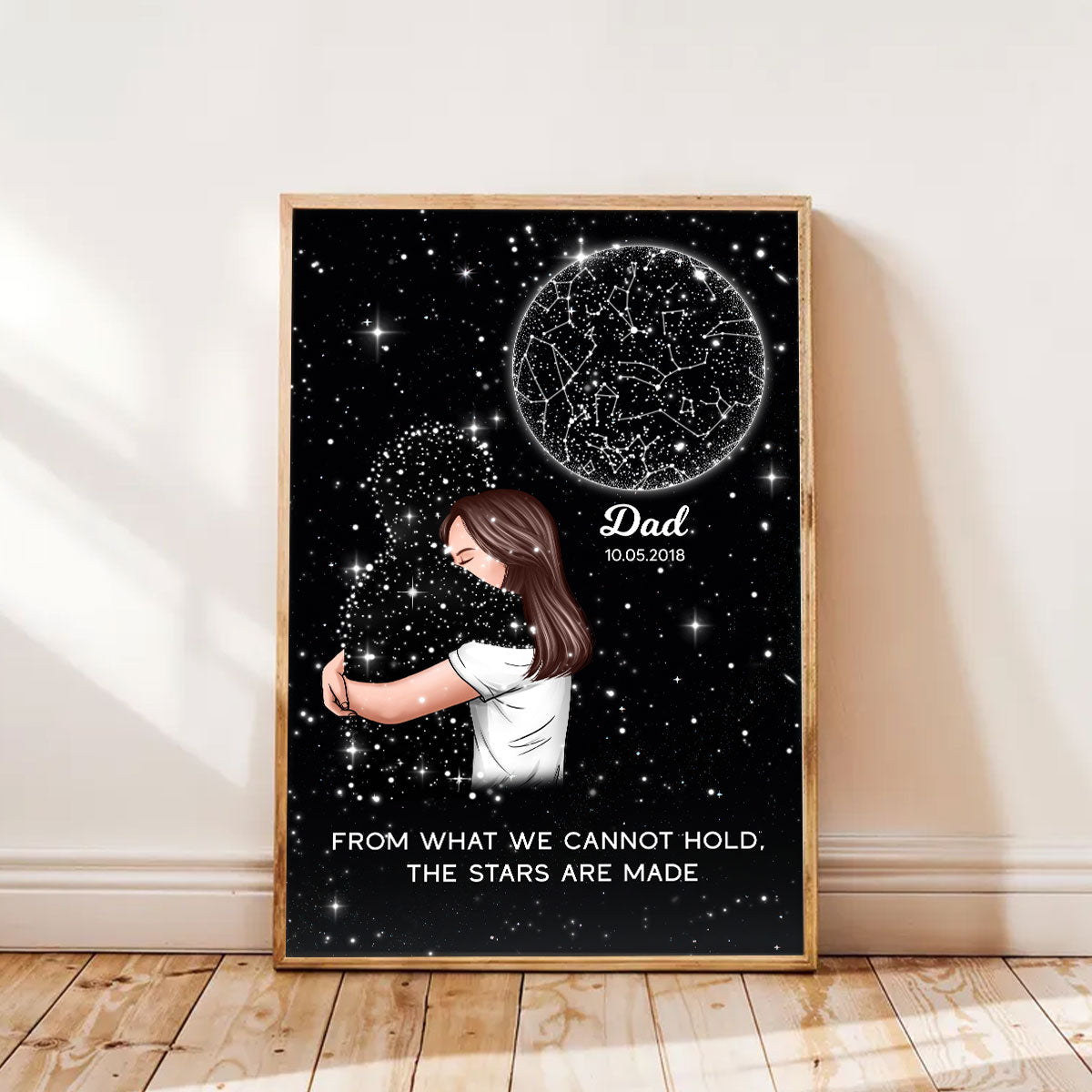 Lost Loved One Woman Hugging Star Map Galaxy Art Memorial Sympathy Gift Personalized Poster, Custom By Location And Date