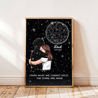 Lost Loved One Woman Hugging Star Map Galaxy Art Memorial Sympathy Gift Personalized Poster, Custom By Location And Date