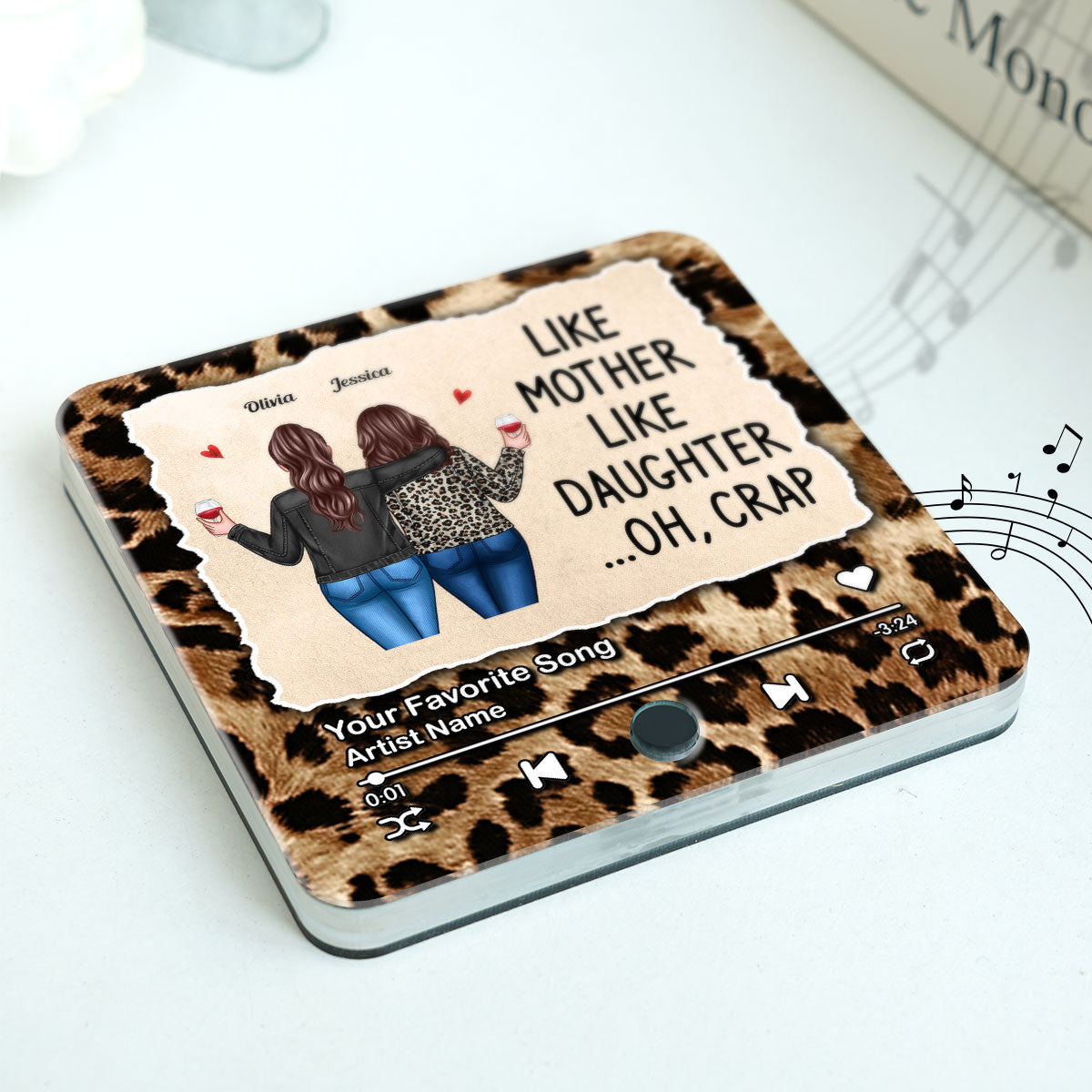 Like Mother Like Daughter Leopard Pattern Personalized Music Fridge Magnet, Funny Mother's Day Gift for Mom, Gift for her