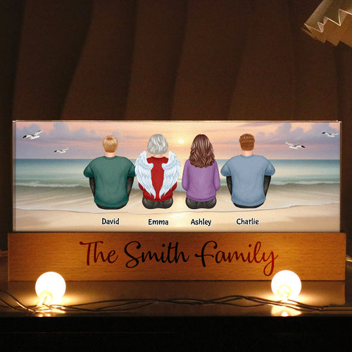 Eternal Sunset Beach Landscape Family Sitting Personalized Acrylic LED Night Light